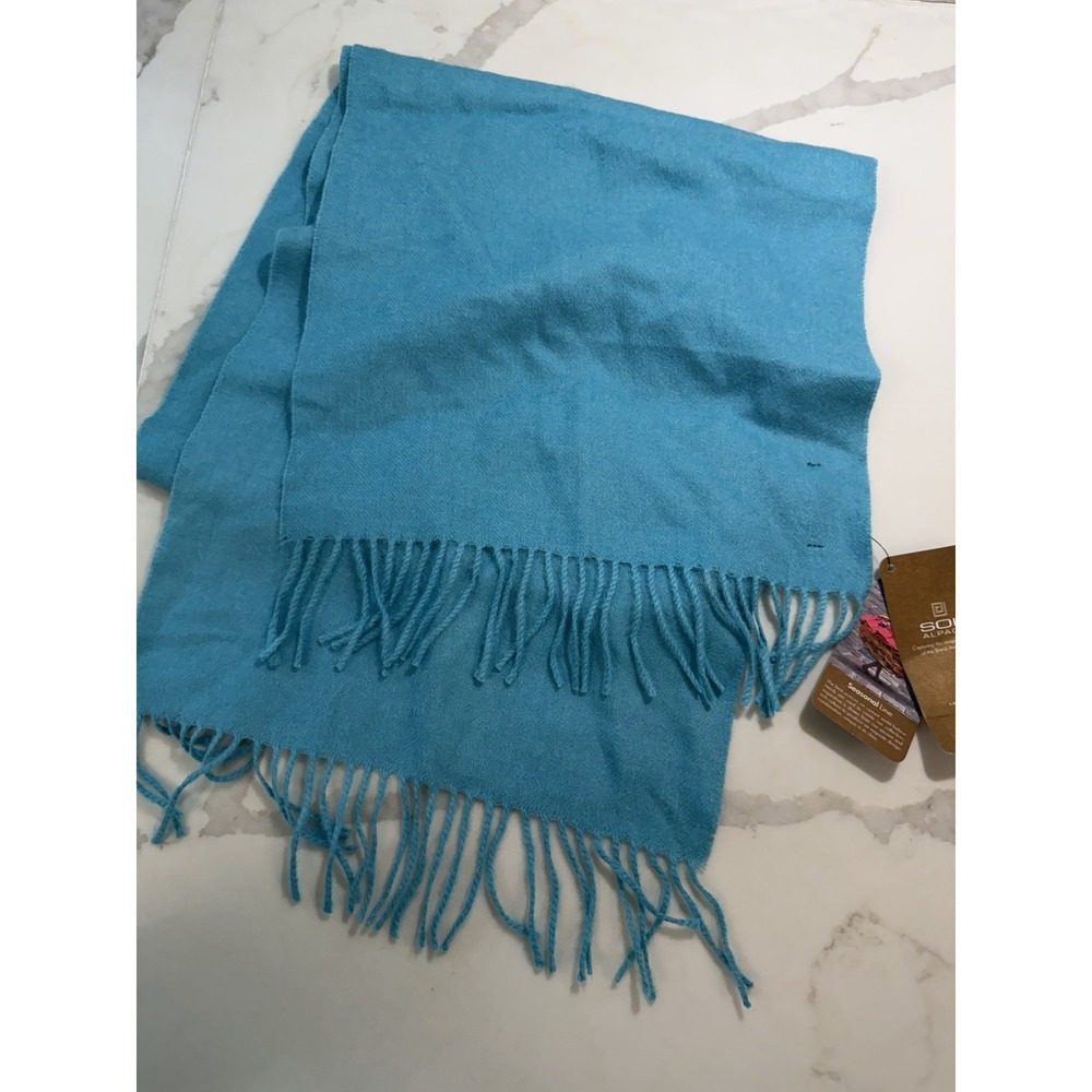 Sol 100% Baby Alpaca Fringe Brushed Scarf Turquoise NWT!
